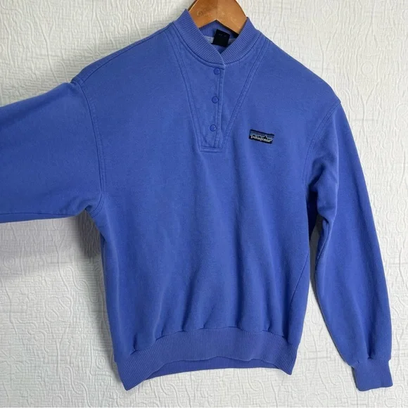 Vintage 85 Patagonia Womens 9 10 Sweatshirt Henley Snap Crew Pullover Indigo Top - Picture 12 of 16